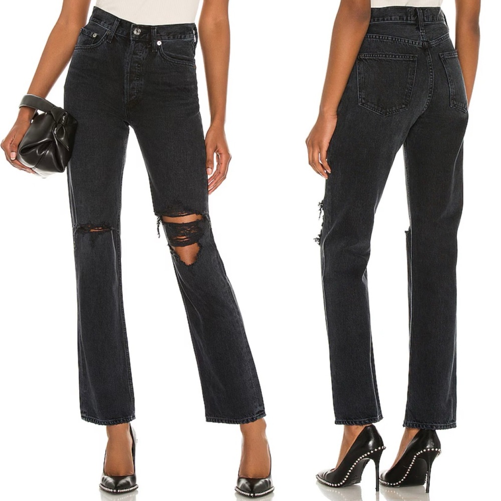 Agolde Lana Straight‎ Jeans Disorder Black Button Fly Womens Size 26 Denim USA